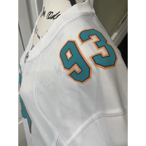 NIKE NFL MIAMI DOLPHINS JERSEY  DEFENSE 93 SZ XL WHITE TEAL ATHLETIC ATHLEISURE - Picture 8 of 15